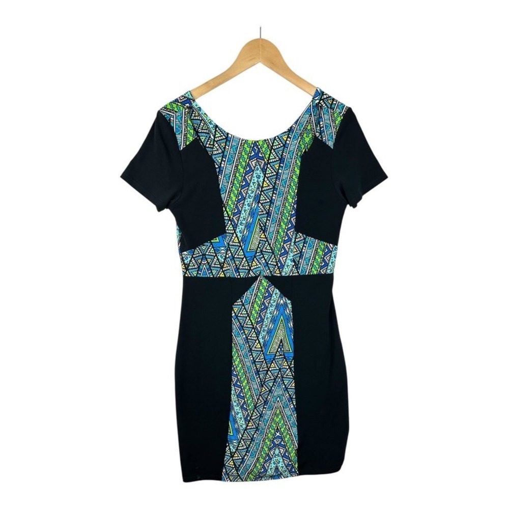 Gianni Bini Black and Blue Tribal Dress Size Small